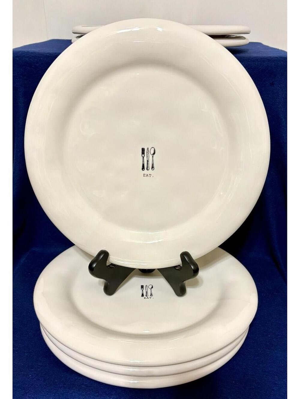 Rae Dunn Dimpled Cutlery Eat Typed 11” Dinner Plate Set Of 6 Great Condition - Picture 5 of 8